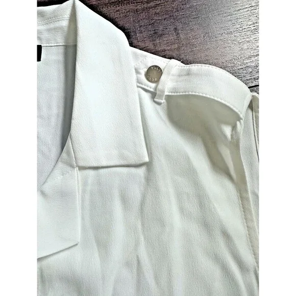 DKNY Women's Extended-Shoulder Camp Buttoned epaulets Blouse Top Ivory PXL - Picture 8 of 8